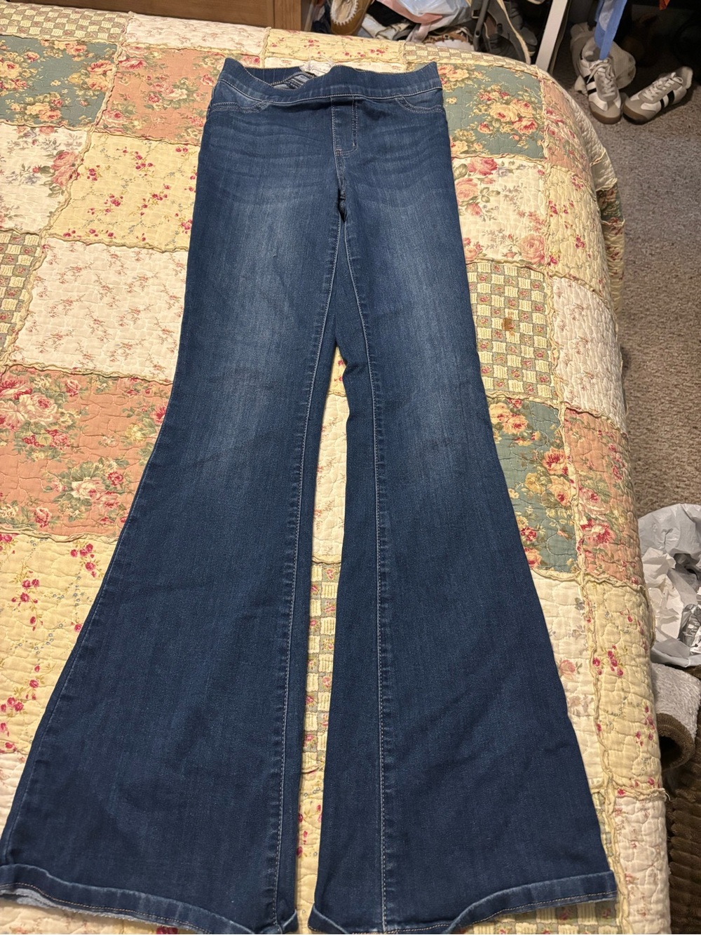High-Rise Dark Blue Flare Jeans - Women's Wide Leg XS